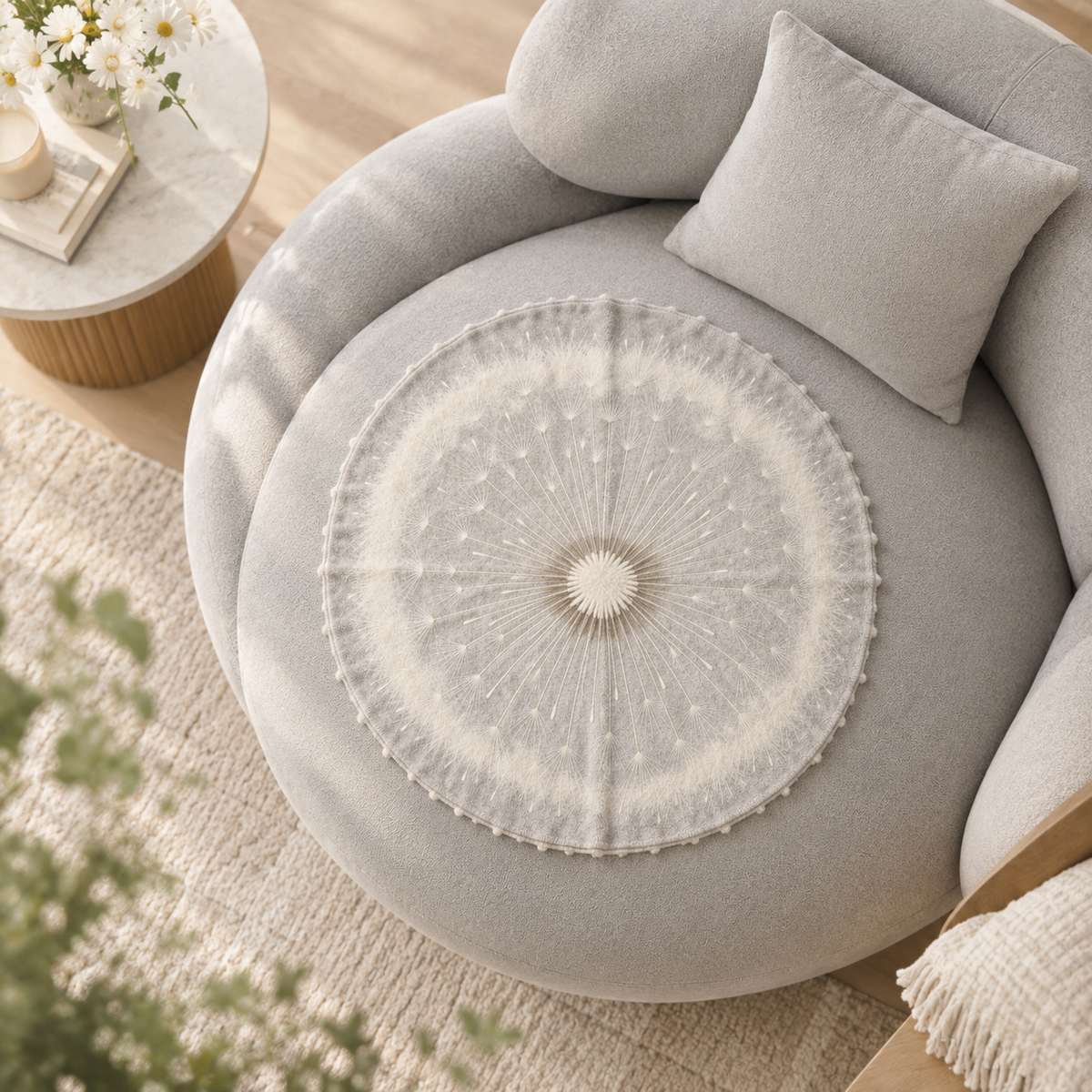 Grey Dandelion Round Plush Sofa Towel