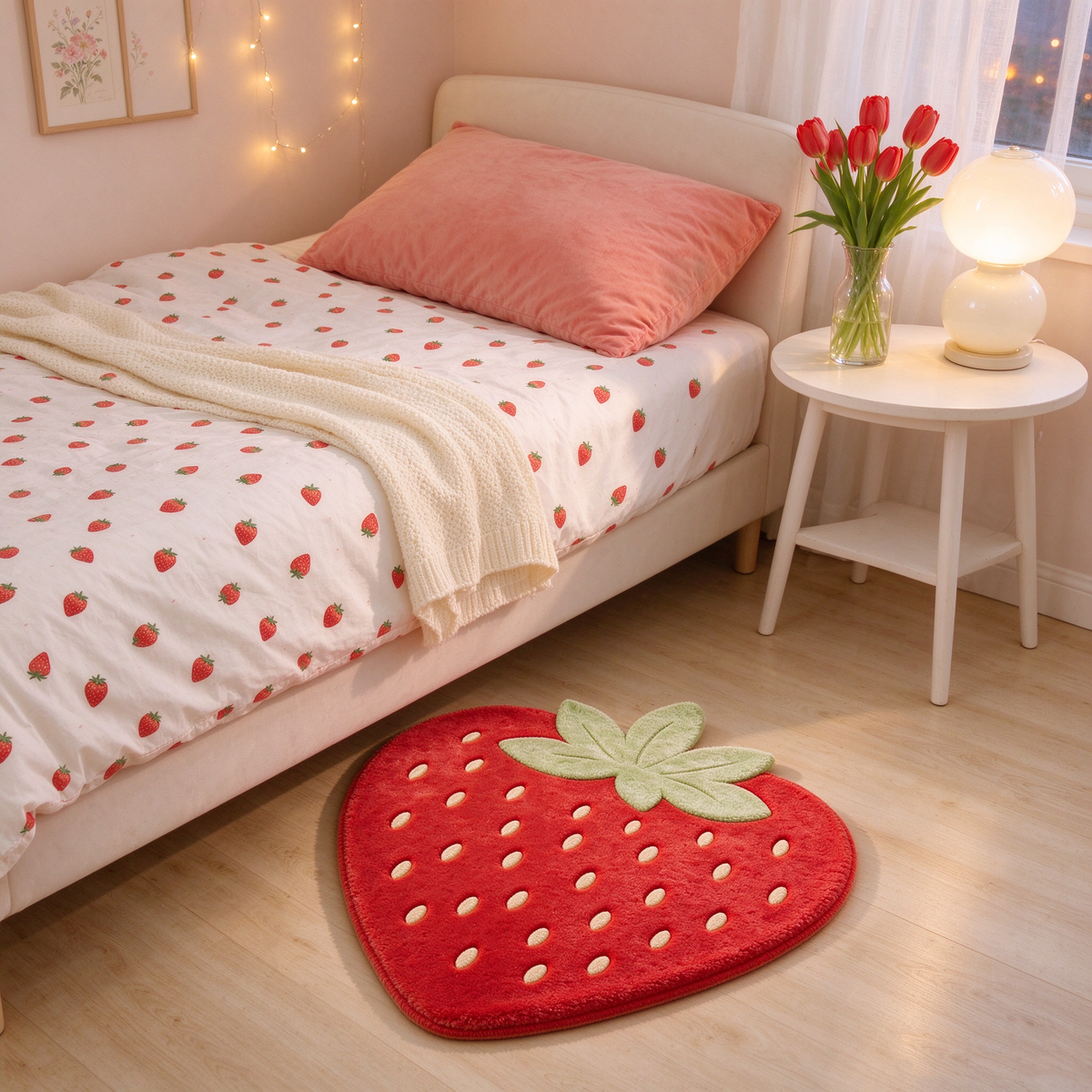 Strawberry Shape Shaggy Rug