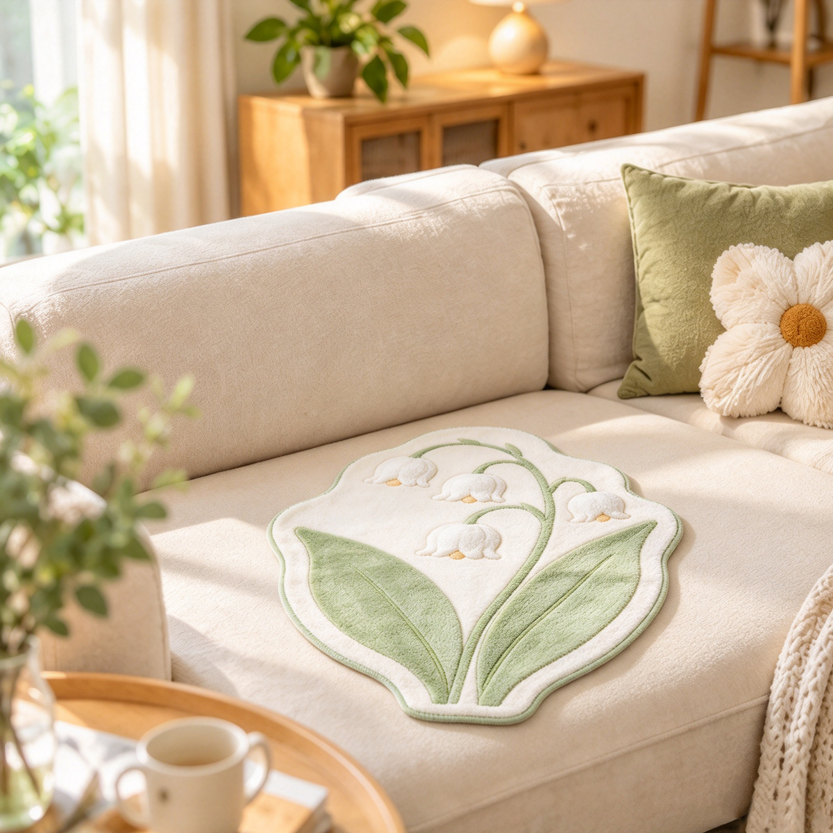 Lily of the Valley Leaf Shape Plush Sofa Towel