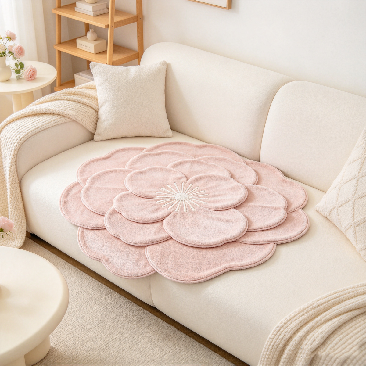 Pink Layered Flower Shape Plush Sofa Towel