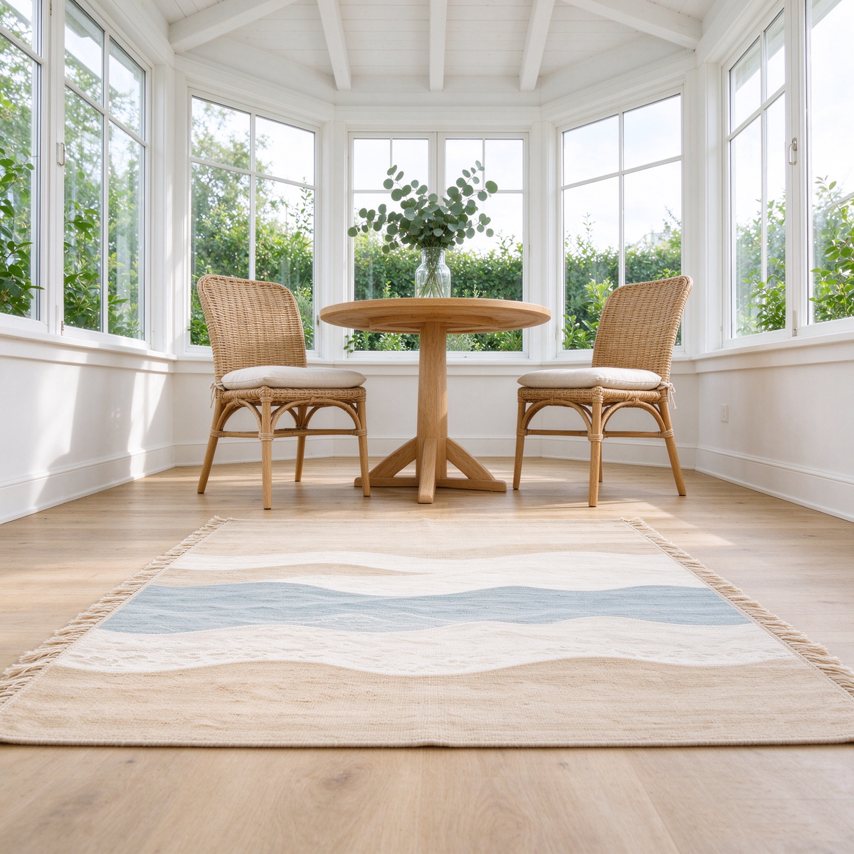 Beige Wave Stripe Fringe Rug