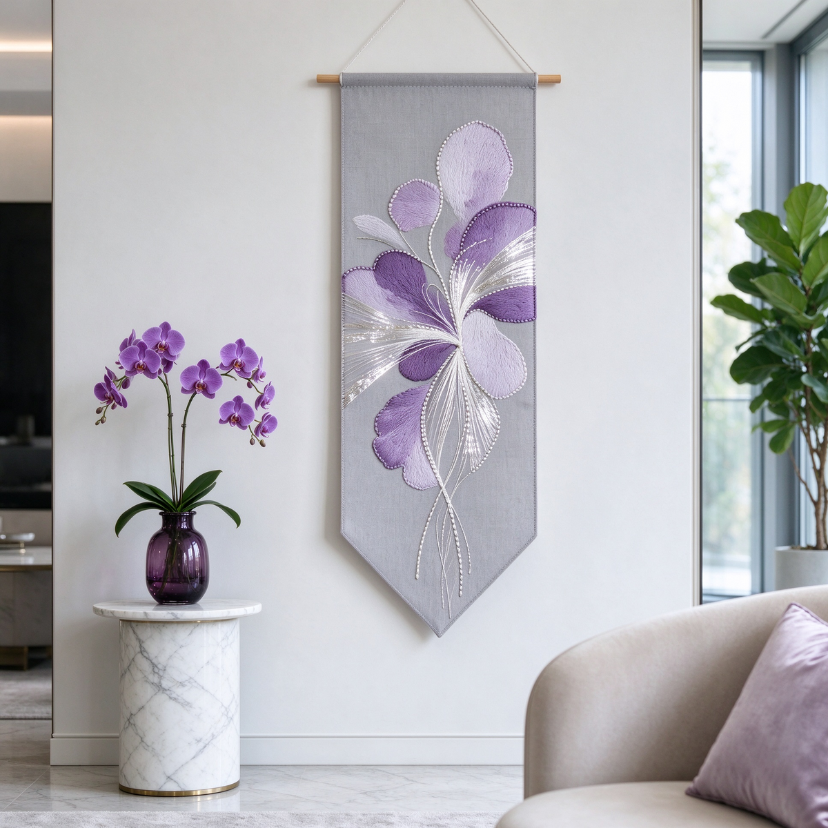 Purple Butterfly Embroidery Pennant