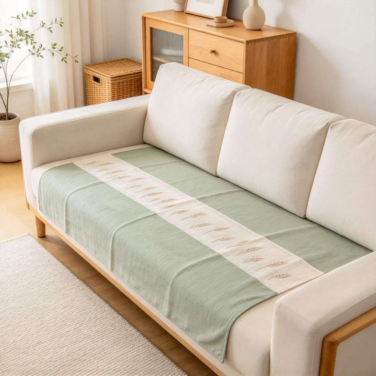 Mint Wheat Embroidered Sofa Towel