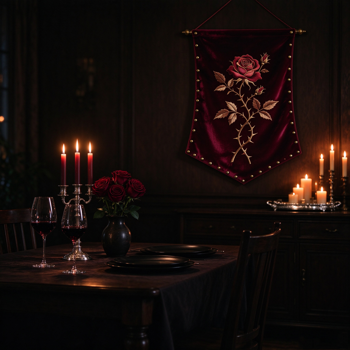 Burgundy Velvet Rose Tapestry