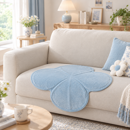 Light Blue Clover Shape Plush Sofa Towel