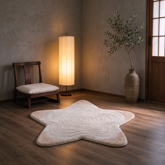 Beige Spiral Star Shaped Rug