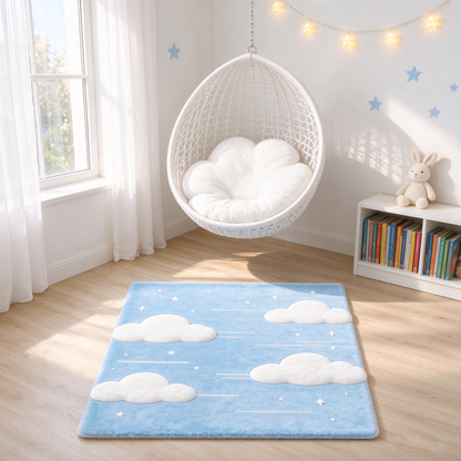 Blue Cloud Star Square Rug