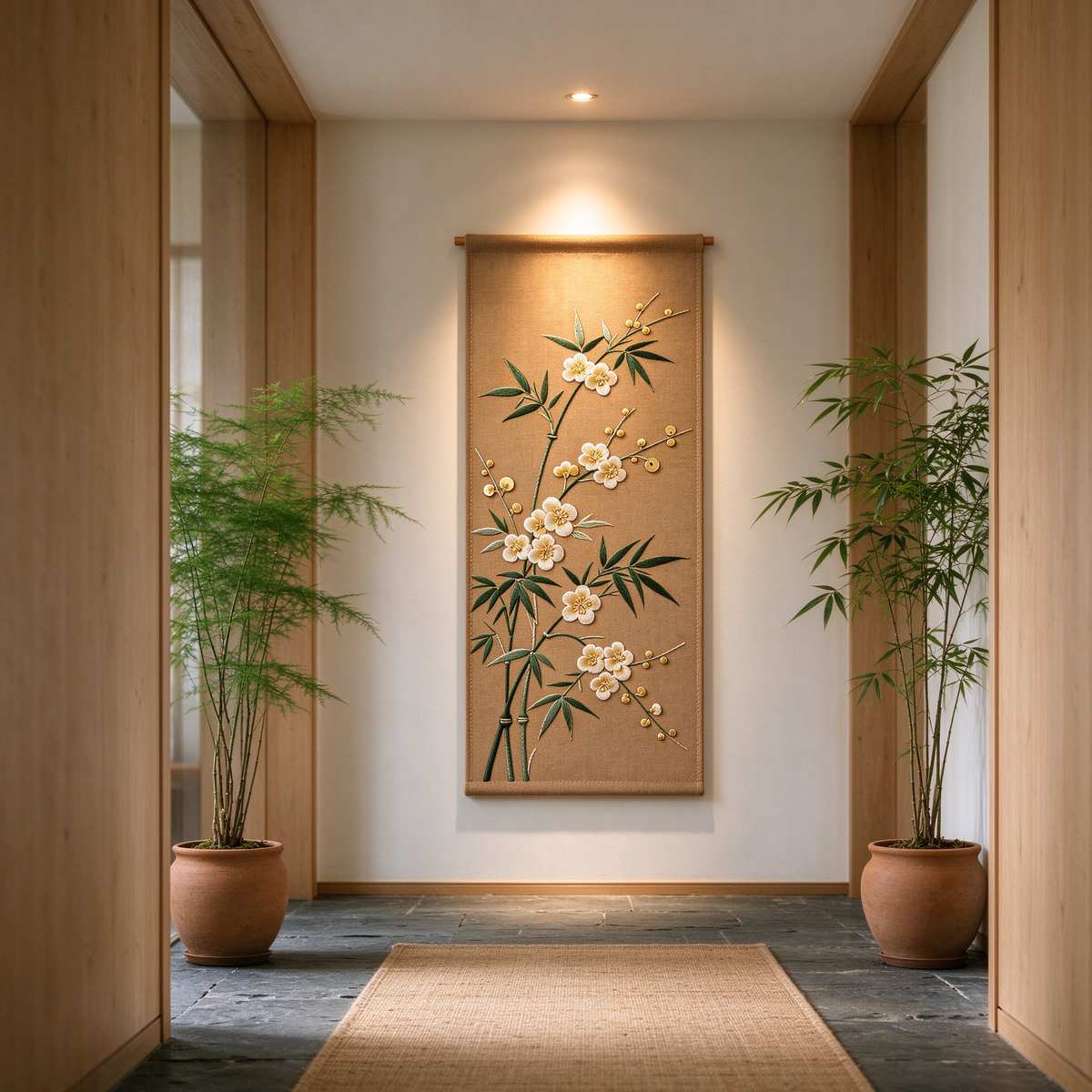 Brown Bamboo Plum Blossom Tapestry