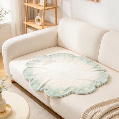 Mint Daisy Round Plush Sofa Towel