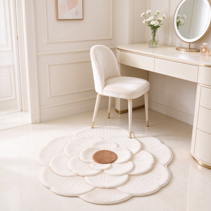 Cream Layered Flower Shaped Rug