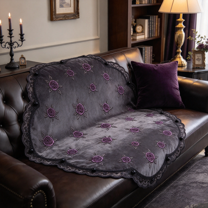 Grey Purple Rose Lace Round Sofa Towel