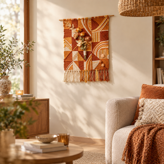 Rust Geo Woven Dried Flower Tapestry
