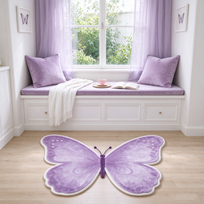 Purple Butterfly Shaped Plush Rug