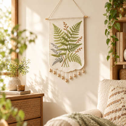 Green Fern Wood Bead Tapestry