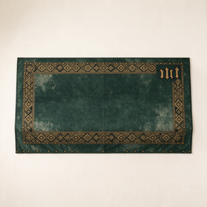 Emerald Geometric Sofa Towel with Gold Border