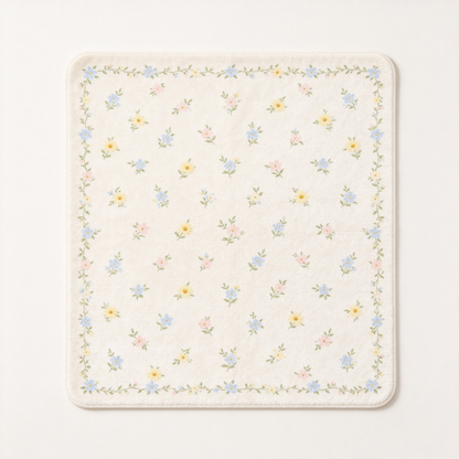 Cream Ditsy Floral Square Rug