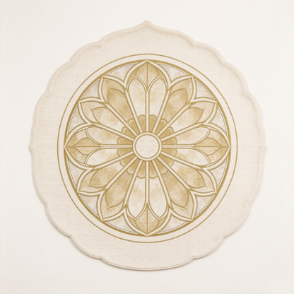 Gold Mandala Scalloped Round Rug