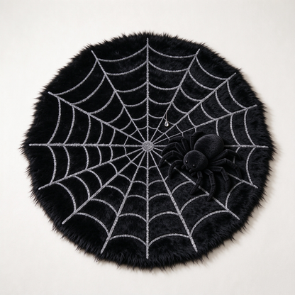 Black Spiderweb Round Plush Rug