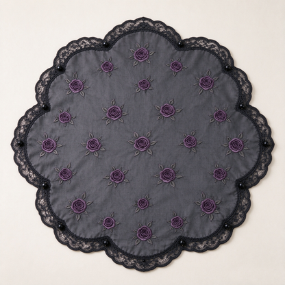 Grey Purple Rose Lace Round Sofa Towel