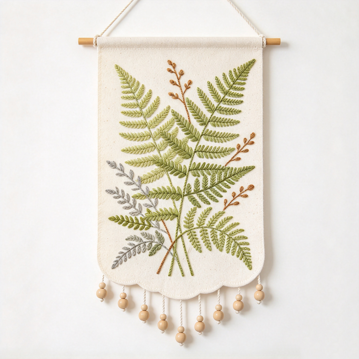 Green Fern Wood Bead Tapestry