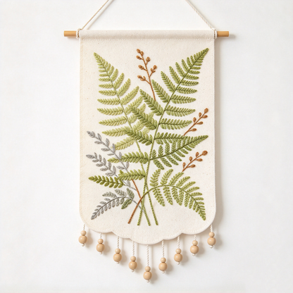 Green Fern Wood Bead Tapestry