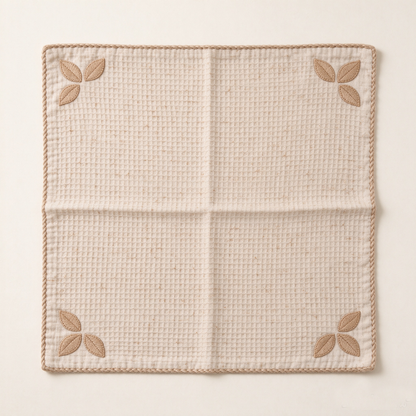 Beige Waffle Leaf Embroidered Sofa Towel